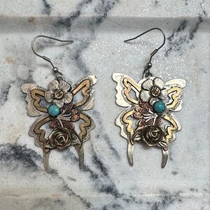 Butterfly Floral Earrings with Turquoise Accents